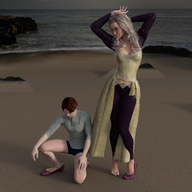 blonde long_hair clothed beach barefoot ocean shoes amazon shorts standing size_comparison shirt digital_render inkonitoman