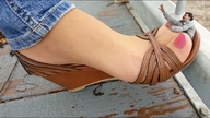 collage clothed in_shoe sandals nylons shrunken_man reaching_out open_toe in_pain