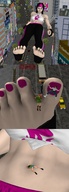 city comic toes lying_down street_fighter navel belly vehicles chun-li nail_polish juri_han looking_at_tiny digital_render cammy_white laura roodedude