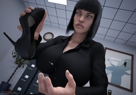 giantess micro black_hair high_heels shoes hand office shrunken_woman heel jetslasher daz_studio digital_render 3d_art