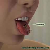 nude tongue teeth mouthplay story shrunken_woman open_mouth imminent_vore digital_render