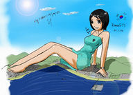 drawing mega black_hair color barefoot korean pmpzs dress short_hair sitting