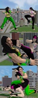 giantess city black_hair barefoot cleavage fighting giantesses digital_render roodedude