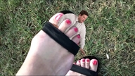 collage toes in_shoe sandals shrunken_man grass between_toes under_foot red_nails marklovefeet