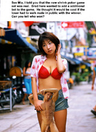 collage nude clothed cleavage asian short_hair unknown_artist shrunken_man standing streets captions looking_away red_bra bangs