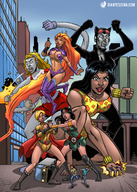breasts drawing giantess city mega alien blonde black_hair color long_hair robot destruction clothed handheld barefoot rampage cleavage skirt buildings brunette multiple_sizes giganta teen_titans gloves starfire boots kneeling muscles fighting running cruel giantesses women standing thighs truck costume superman lois_lane catsuit wonder_woman cape doom_patrol belt giantessfan leotard bystanders tiara power_girl catwoman white_skin leopard_print superheroes thief looking_at_tiny dc_comics orange_skin bare_legs elasti-girl afraid nightwing fusion rita_farr bizarro