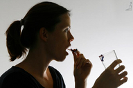 collage vore ponytail glass open_mouth between_fingers rice777