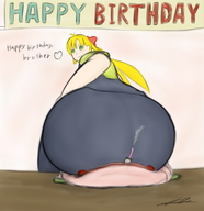 drawing blonde color butt butt_crush green_eyes cake shrunken_man birthday siblings yamumil
