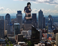 giantess collage city destruction cleavage buildings helicopter unknown_artist belly airplane skyscraper sky jana_defi