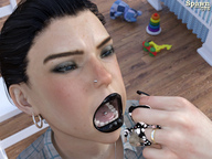 blonde brunette shrunken_woman tongue_piercing between_fingers spawngts imminent_vore