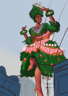 drawing giantess mega color barefoot dark_skin christmas_outfit christmas_tree benboston