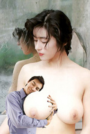 breasts nipples gentle collage nude black_hair smiling asian shrunken_man hugging reflection goingdown