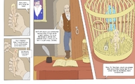 drawing nude comic color handheld barefoot unknown_artist shrunken_woman cage bird desk