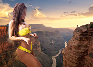 bikini collage mega long_hair clothed cleavage brunette river sunset manicure canyon redcoffee1 onlooker