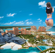 giantess collage mega butt beach ocean buildings brunette pants sky resort atlantis hotels wading redcoffee1 bahamas