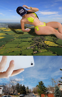 bikini giantess collage landscape mega buildings street hat looking_at redcoffee1 phone_camera