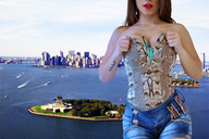giantess collage city cleavage brunette tattoo statue_of_liberty redcoffee1 between_breasts