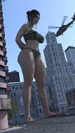 giantess city black_hair large_breasts butt barefoot helicopter military smiling navel lingerie worship medium_length_hair body_exploration camo raised_foot digital_render amgipi hand_behind_back