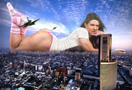 giantess collage city mega destruction brunette socks lying_down jets sky looking_at_viewer eva_andressa military_jets redcoffee1 f18