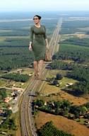 giantess collage city mega destruction dress unknown_artist highway dark_skin curvy looking_away