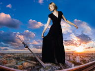 collage city mega buildings dress tower clouds sky sunset black_dress beth_behrs redcoffee1