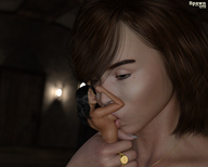 breasts black_hair long_hair handheld brunette shrunken_woman rings spawngts pain suckling digital_render