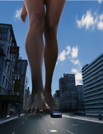 city mega destruction barefoot buildings legs trample walking streets vehicles digital_render helltrix