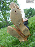 crush collage feet blonde blood story foot_crush unaware shrunken_man grass close_up outdoors flats red_neptune