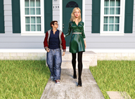 gentle blonde long_hair clothed high_heels dress amazon walking houses digital_render openhighhat horuvex