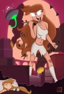 breasts drawing giantess vore city mega sleeping alien color long_hair destruction handheld rampage glasses bed brunette socks shorts cartoon cruel dream ufo top ripped_clothing bare_midriff spunkbug