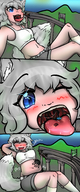 drawing giantess vore color tongue blue_eyes saliva lying_down navel belly open_mouth vehicles grey_hair vehicle_vore wolfgirl relaxing overpass mspaintgts pudgey casie
