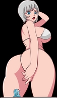 drawing gentle giantess white_hair panties mega color large_breasts butt blue_eyes bra bob susan ginormica short_hair standing monsters_vs_aliens looking_back no_background susan_murphy blob admontanheiro