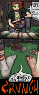 drawing micro feet comic color barefoot green_eyes punk sweat socks surprised foot_crush teasing cruel crouching smelly stinky mspaintgts skylar grunge