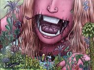 drawing giantess blonde color teeth open_mouth monster_girl swamp imminent_vore interstrand
