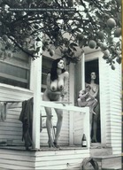 breasts nipples collage nude monochrome long_hair barefoot high_heels brunette sitting shrunken_man women standing goingdown