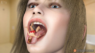 vore blonde tongue blue_eyes mouth face shrunken_woman open_mouth imminent_vore emi digital_render