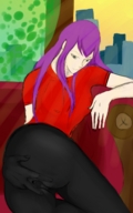 drawing pussy color purple_hair lying_down hand nylons shrunken_man mutwillantskid