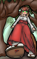 micro soles green_eyes blood tree sandals foot_crush walking unaware messy shrine_maiden mspaintgts natsuko go-shinboku