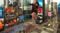 giantess collage city mega long_hair handheld high_heels brunette dress foot_crush looking_down standing streets new_york_city bystanders vehicle_crush police_car times_square leg_raised