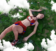 landscape mega skirt brunette lying_down legs belly sneakers clouds aerial_view digital_render flagg3d