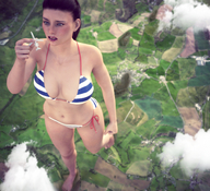 bikini landscape mega barefoot cleavage brunette airplane foot_print between_fingers aerial_view looking_at_tiny digital_render flagg3d