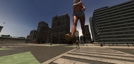 breasts giantess boots underboob legs short_shorts walking unaware vehicles raised_foot bystander imminent_crush digital_render giantess_lover45
