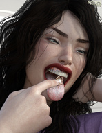 nude black_hair tongue teeth playful saliva scared shrunken_man entrapment open_mouth spawngts imminent_vore digital_render