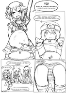 drawing comic monochrome butt_crush shrunken_men unaware sketch chair teniko neptunia
