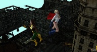 giantess city giant crossover fishnets outdoors power_girl x-men top_hat digital_render zatanna dc_comics marvel_comics dr._fate rogue_(x-men)