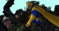 giantess city giant fishnets outdoors cape power_girl helmet no_background top_hat digital_render zatanna dc_comics comic_books marvel_comics dr._fate rogue_(x-men)