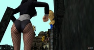 giantess city butt giant crossover fishnets outdoors power_girl x-men top_hat digital_render zatanna dc_comics marvel_comics dr._fate rogue_(x-men)
