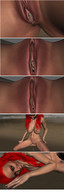 breasts nipples insertion nude pussy long_hair butt clit beach barefoot ocean red_hair kneeling navel shrunken_man sunset labia digital_render