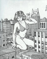 bikini drawing giantess city mega monochrome destruction cat95
