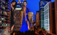 giantess collage city mega buildings brunette wonderslug dress skyscraper giantesses nina_agdal evening_sky samaria_regalado